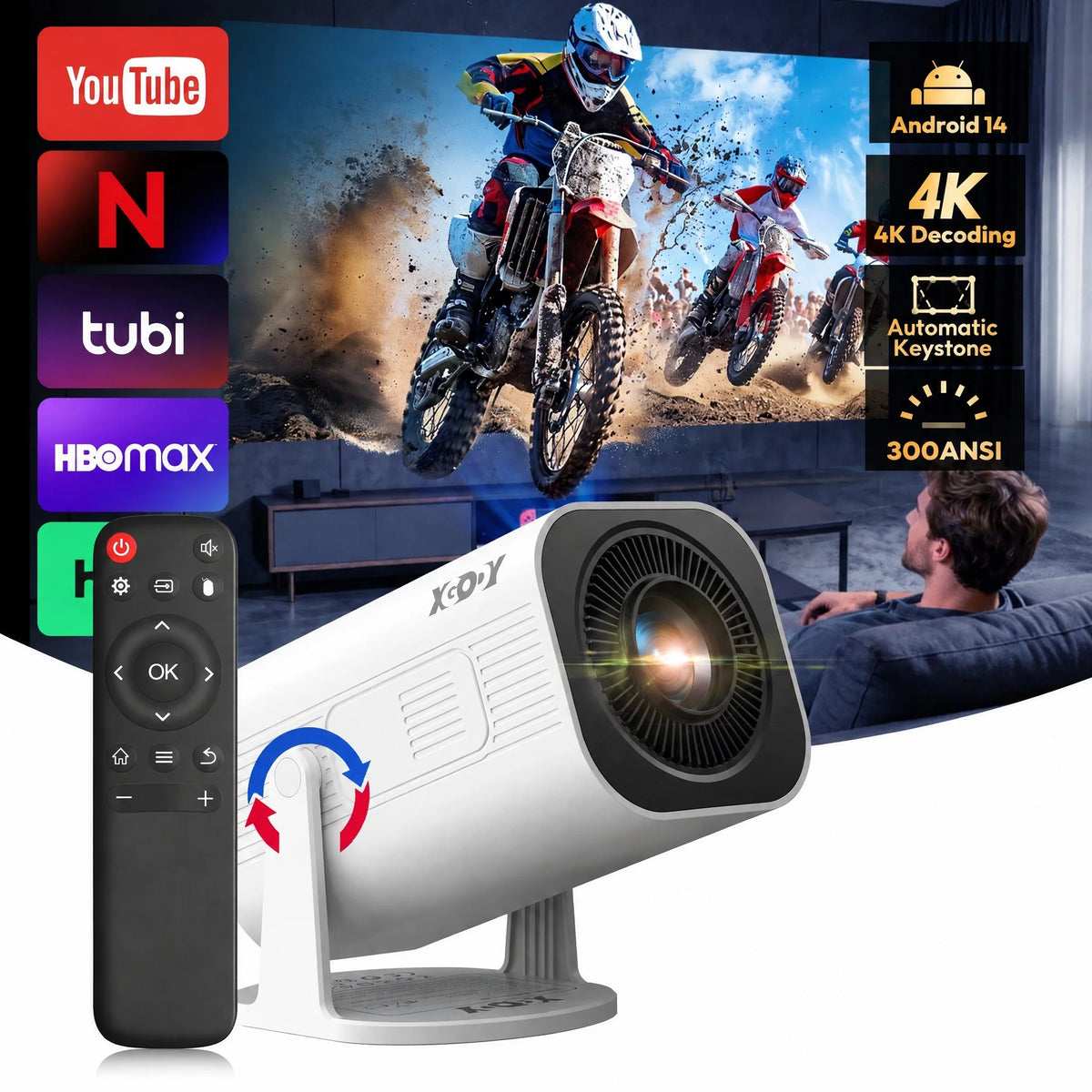 Portable Mini Projector 4K Input WiFi 6 Bluetooth 5.4