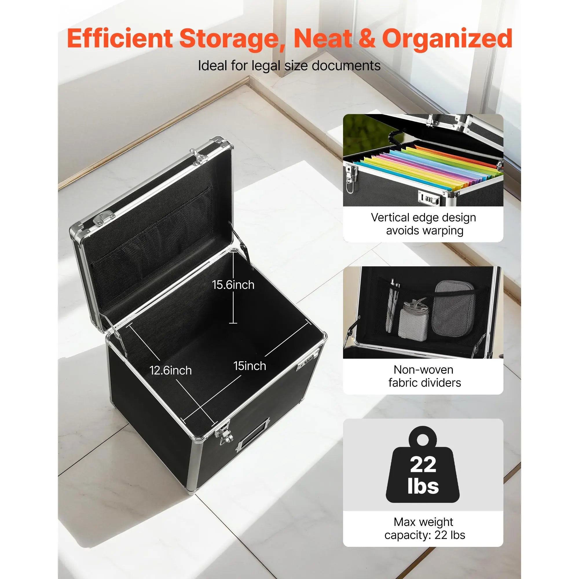 Portable Rolling File Storage Box with Lock & Telescopic Handle
