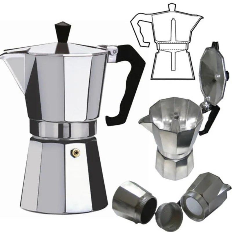 Octagonal Aluminium Moka Pot for Stovetop Coffee