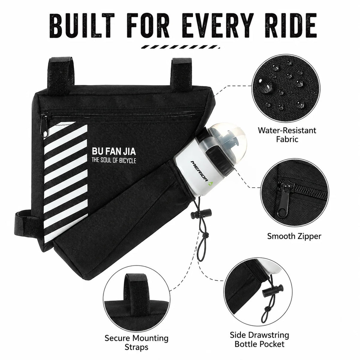 Bike Frame Bag with Bottle Holder, Water-Resistant