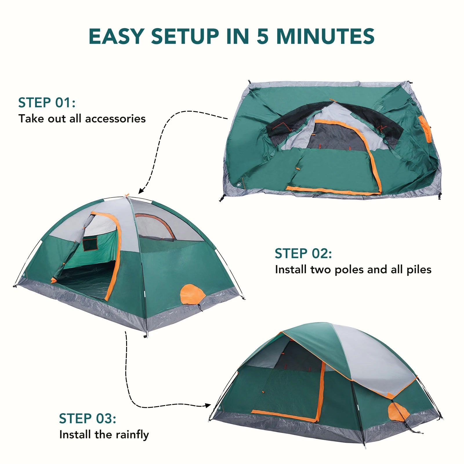 Tenda da campeggio per 2 persone, impermeabile, antivento, facile da montare, modello a capanna