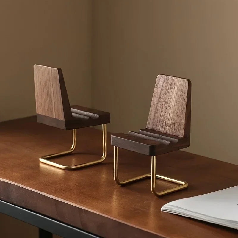 Wooden Chair-Style Desktop Phone Stand