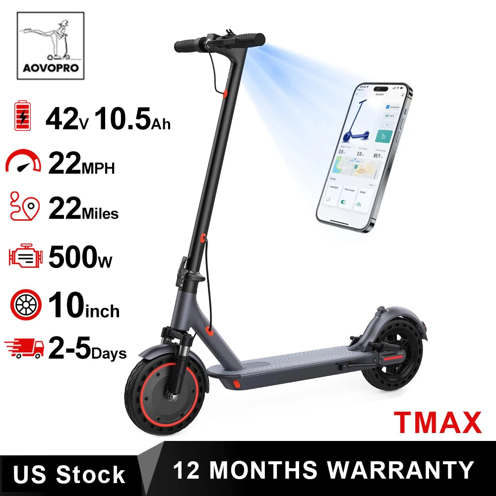 500W Electric Scooter 22MPH Foldable with App Control & Suspension