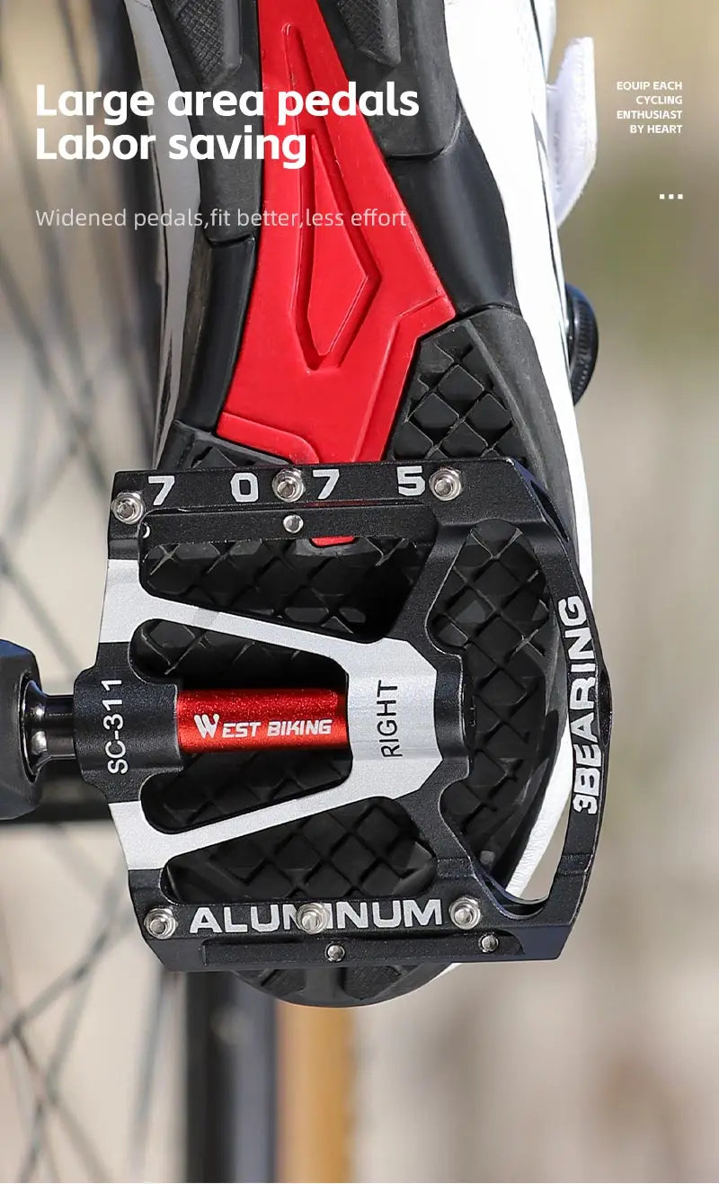 WEST BIKING 3 Bearing Bicycle Pedal CNC Aluminum Alloy Anti Slip MTB Road Bike Pedal Widen Pedals Profession Bike Accessories