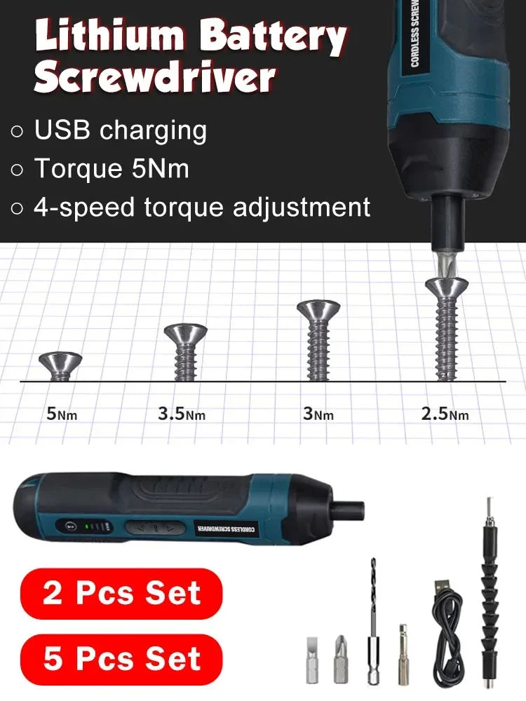 Mini Electric Screwdriver Set USB Rechargeable 1300mah Adjustment Power Dril Multi-function Disassembly Torque Repair Tools Kit