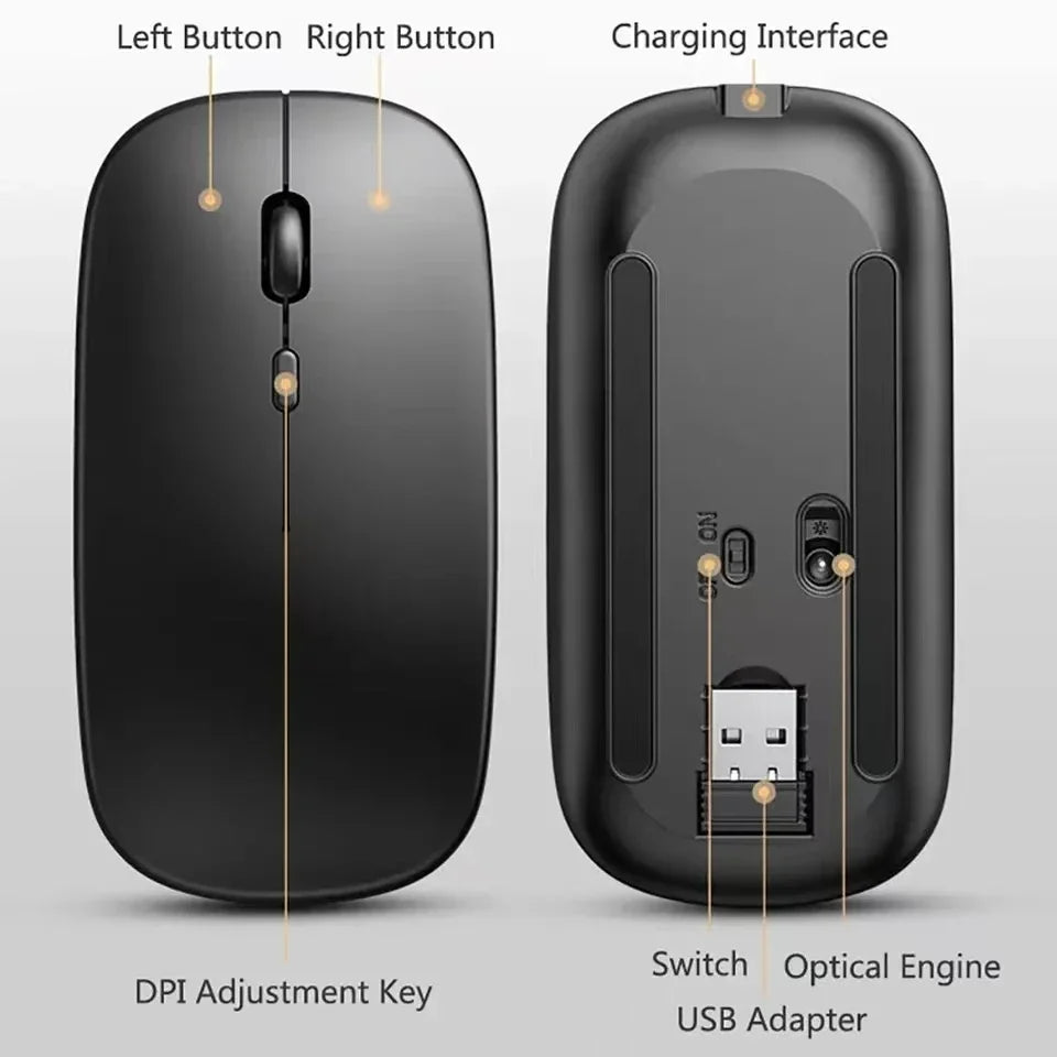 Wireless Mouse Bluetooth-Compatible Gaming Mouse (Dual Mode:BT+2.4Ghz) Ergonomic Rechargeable Mice for PC/Laptop/Macbook 
