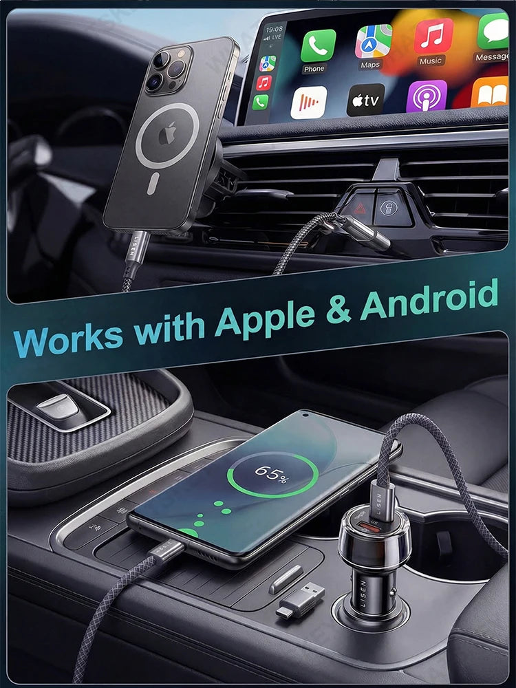 Car Charge GPS Locator Tracker 30W USB Phone Charger Fast Charging Type C QC3.0 Works with iOS Find My APP,Google,Android