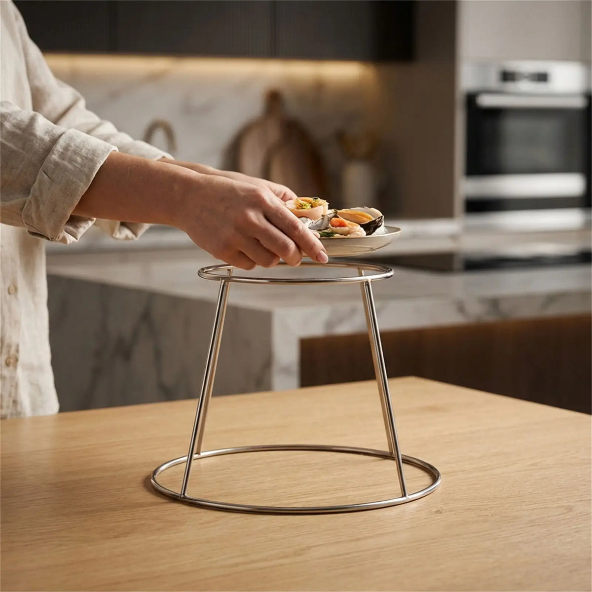 2-Tier Round Stainless Steel Serving Stand for Cakes and Snacks