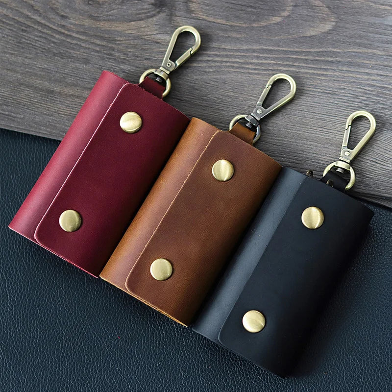 Handmade Genuine Leather Key Holder - Men's Organizer Pouch with Card Slot, Housekeeper Key Case & Wallet (Gift Ready)