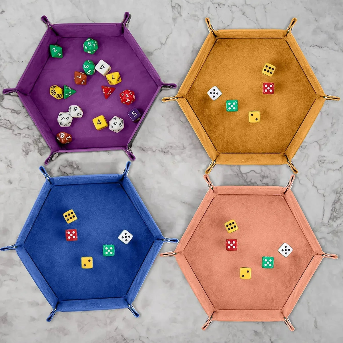 Bandeja hexagonal para dados, dobrável, em pele sintética PU, para jogos de dados como RPG, DND e outros jogos de mesa