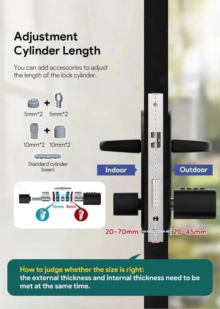 Electronic Digital Tuya Smart Lock Cylinder with Fingerprint Password App Bluetooth Card Mechanical Key Easy Replacement Battery