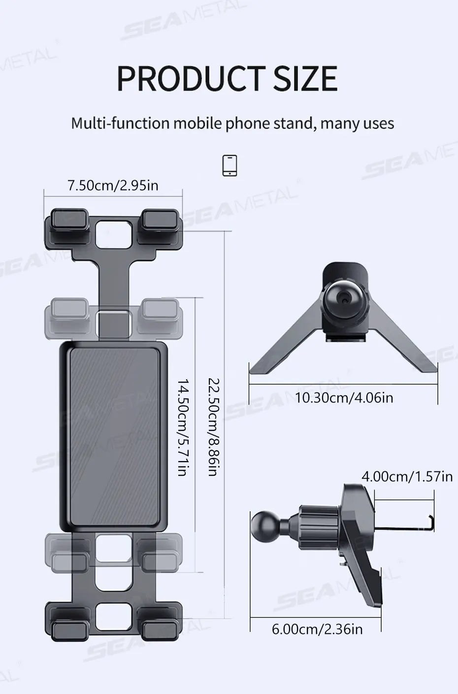 SEAMETAL Car Air Vent Tablet Holder Universal Air Outlet Phone Mount 360 Rotation Stable Phone Holder Universal for 4.7-12.9 in
