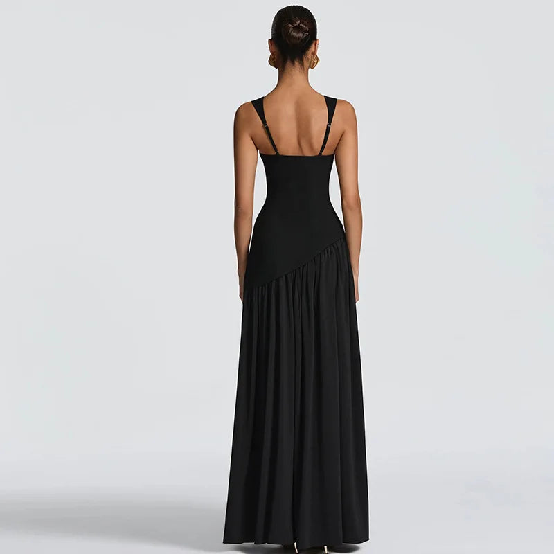Elegant Sleeveless High Waist Slit Dress with Belted Sash