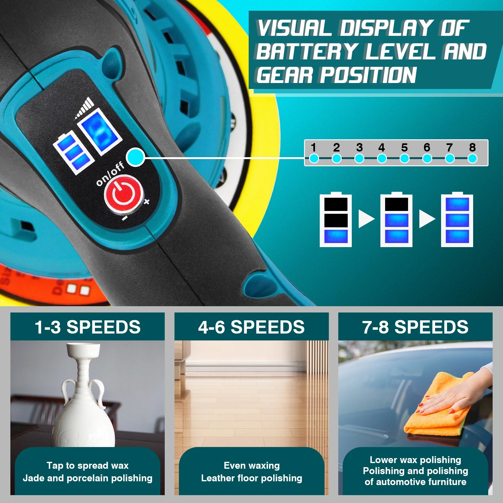 Sada bezkefkového bezdrôtového leštiča s plynulou reguláciou otáčok