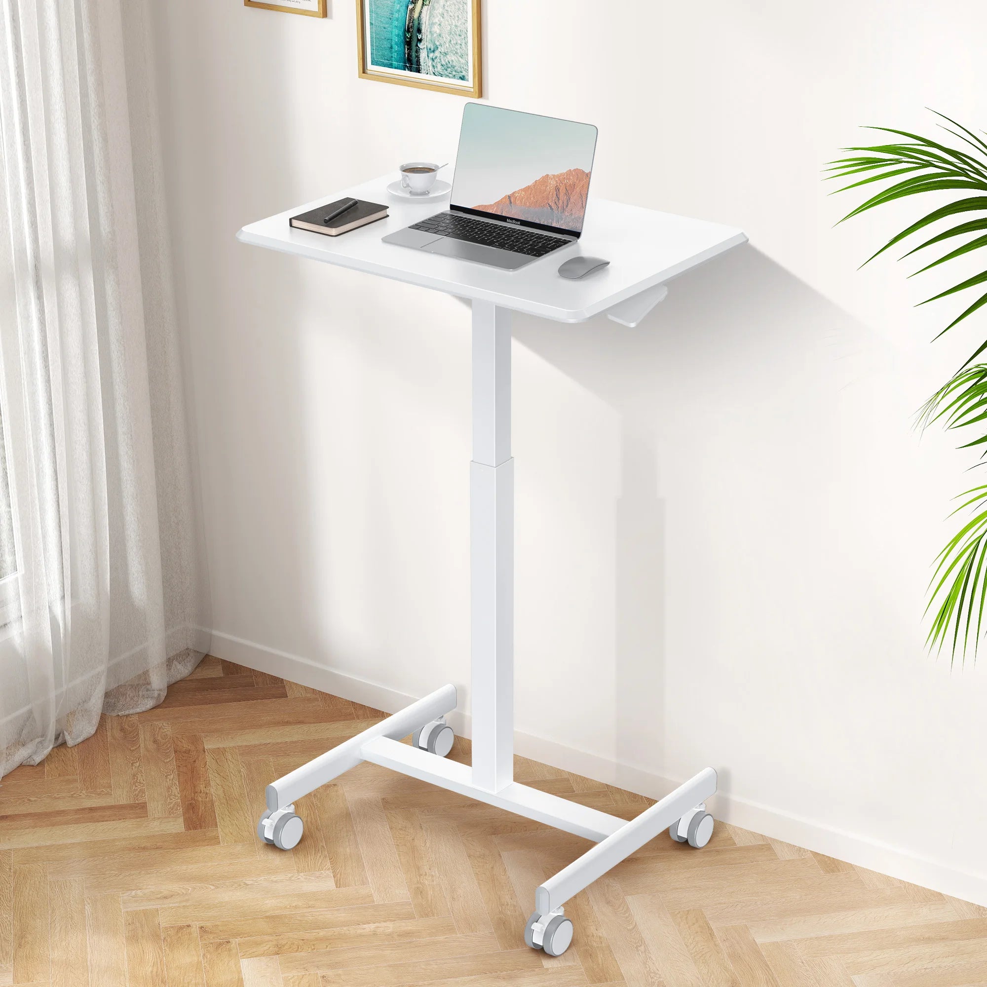Adjustable Mobile Standing Desk with Wheels for Laptop Work