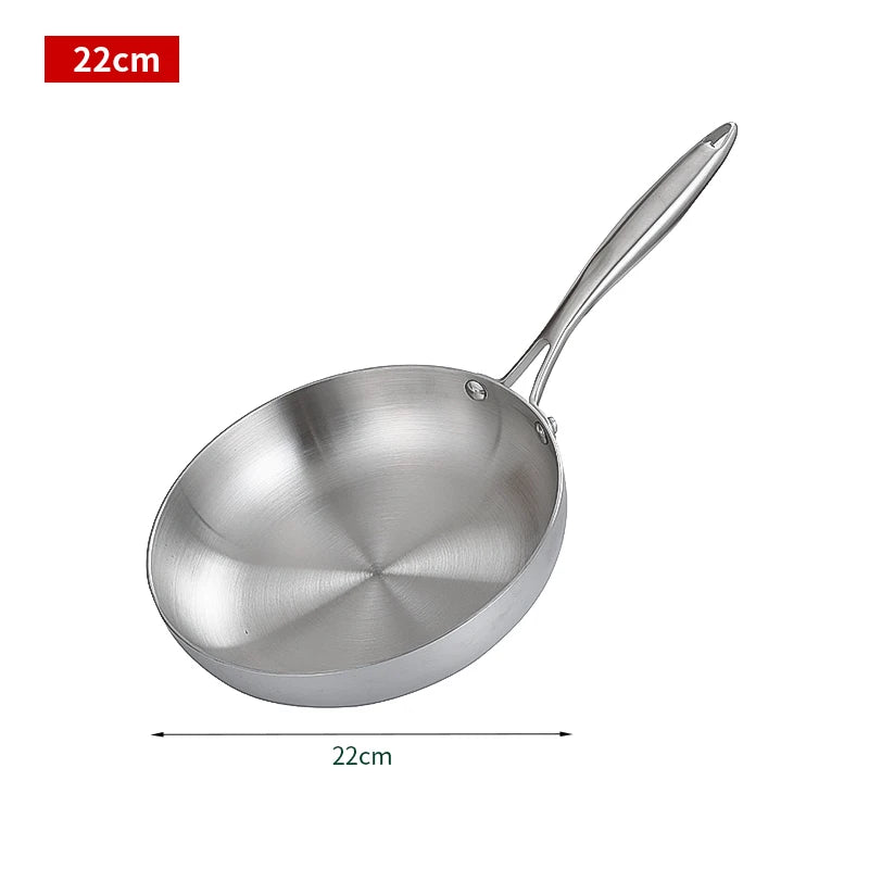 304 Stainless Steel Frying Pan, NonStick Pan Fried Steak Pot Uncoated Kitchen Cookware For Gas Stove and Induction Cooker