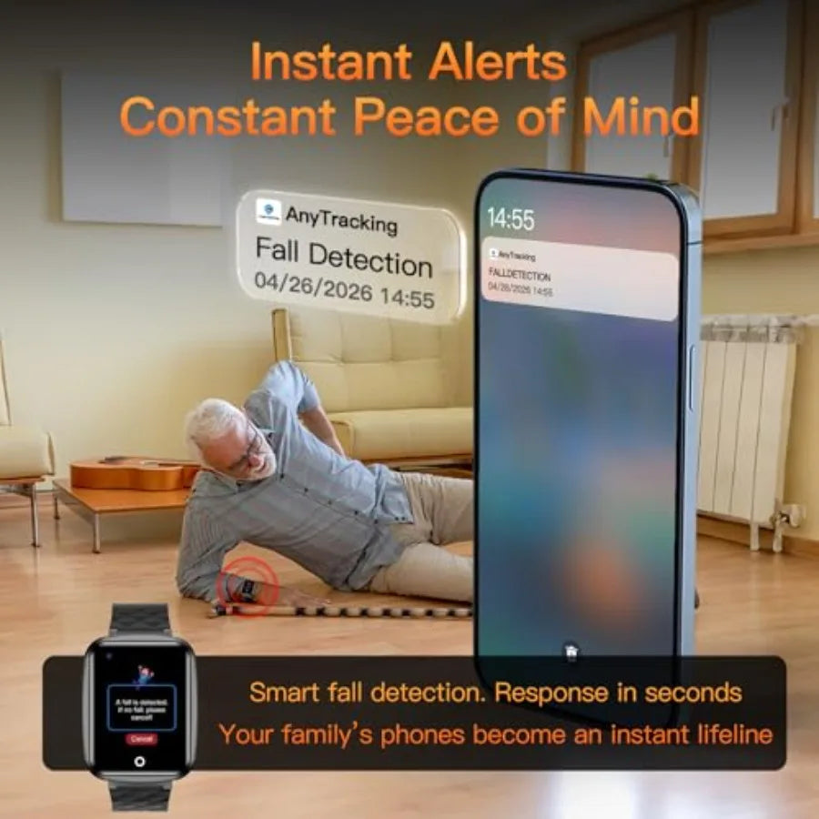 Fall Detection Smart Watch for Seniors with GPS and 4G Alerts