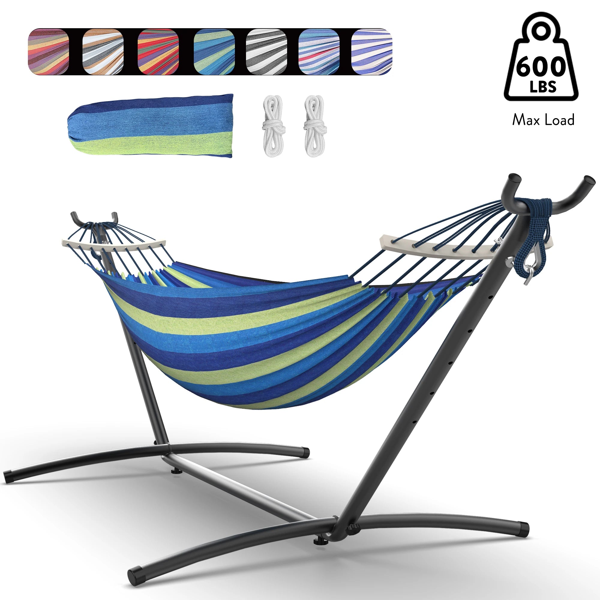 Adjustable Hammock with Stand, 600lb Capacity and Carry Bag