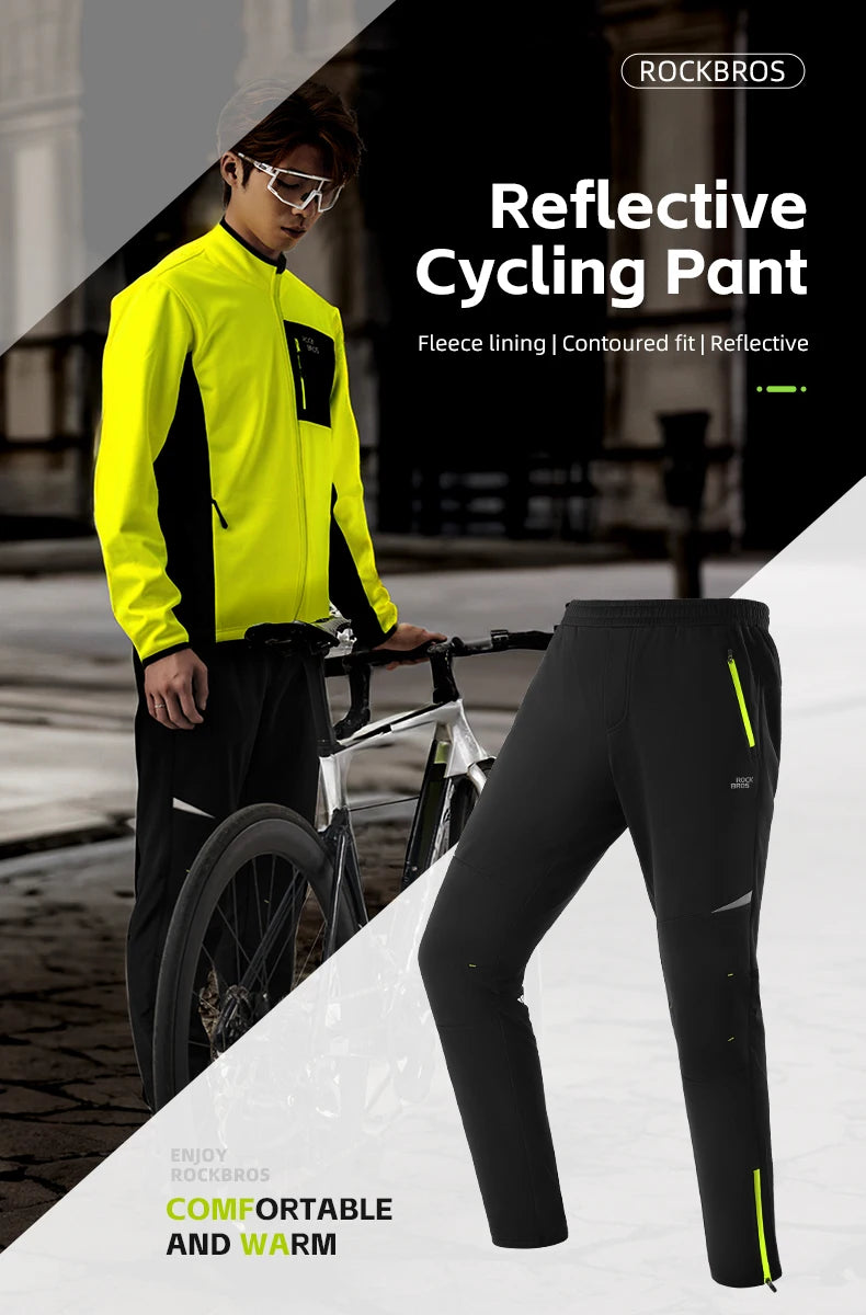 Winter Cycling Pants Fleece-Lined Windproof Reflective Trousers