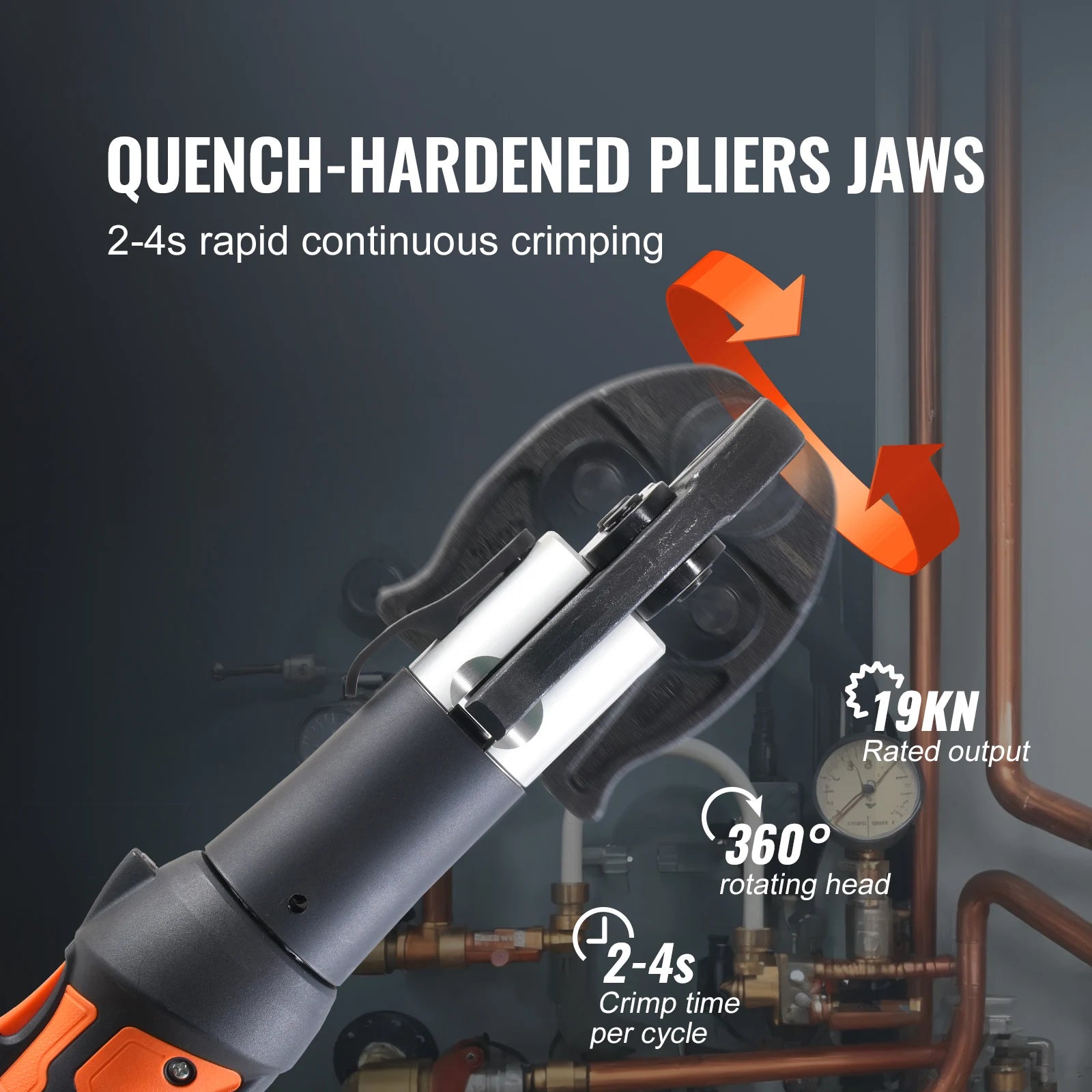 18V Cordless Pipe Crimping Tool Kit with 3 Jaws & 2 Batteries