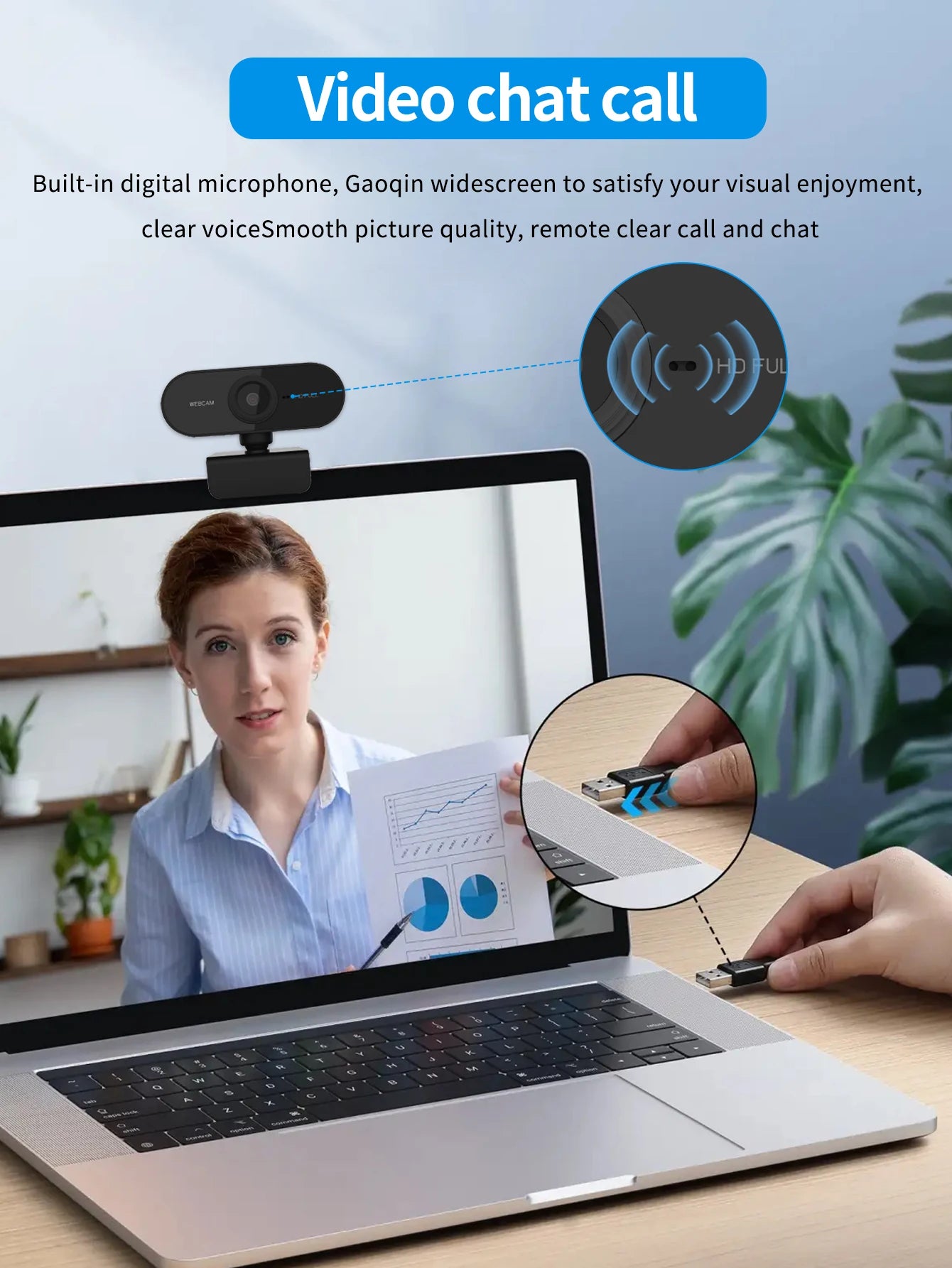 1080P USB Webcam with Autofocus for Calls and Live Streaming