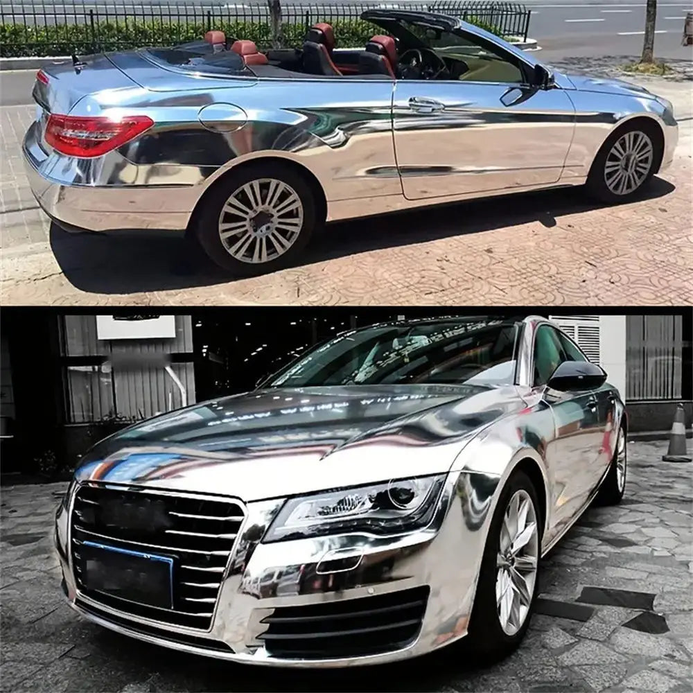 Car Stickers Glossy Silver Chrome Mirror Vinyl Films Air Release for Vehicle Motorcycle Bicycle