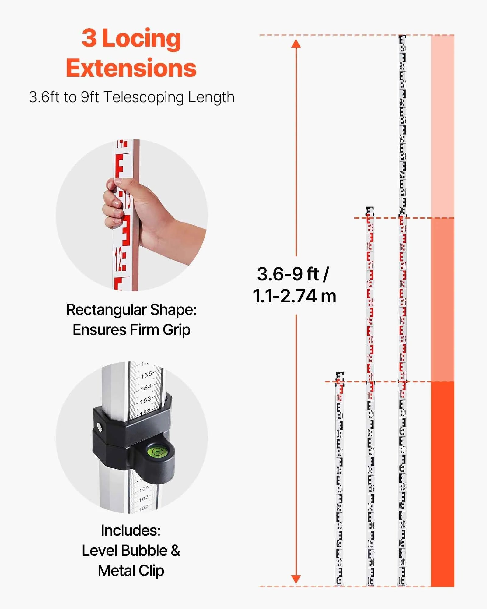 Rotary Laser Level Kit with Tripod and Staff Gauge, Red/Green Beam, 984 ft Range, Slope Adjustable, 360-Degree Spinning