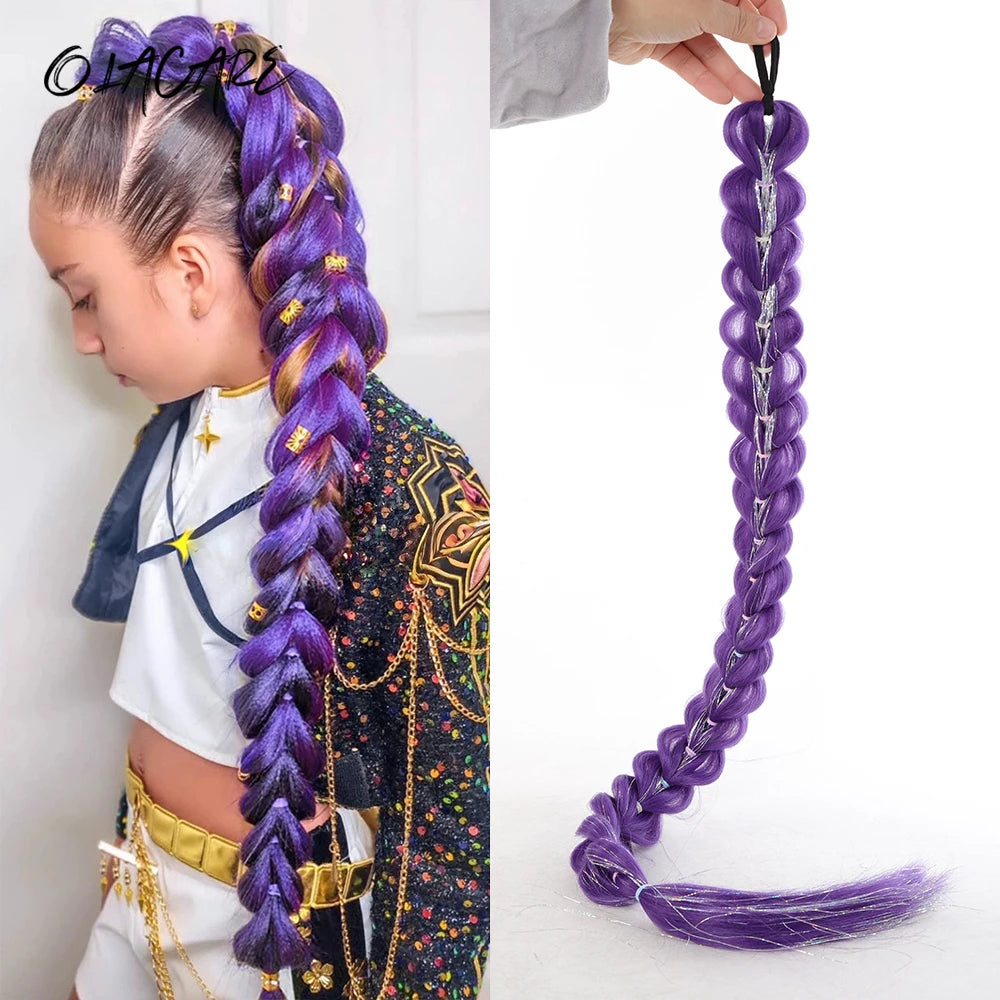 32-inch Purple Braided Ponytail with Shiny Tinsel Hair Extensions