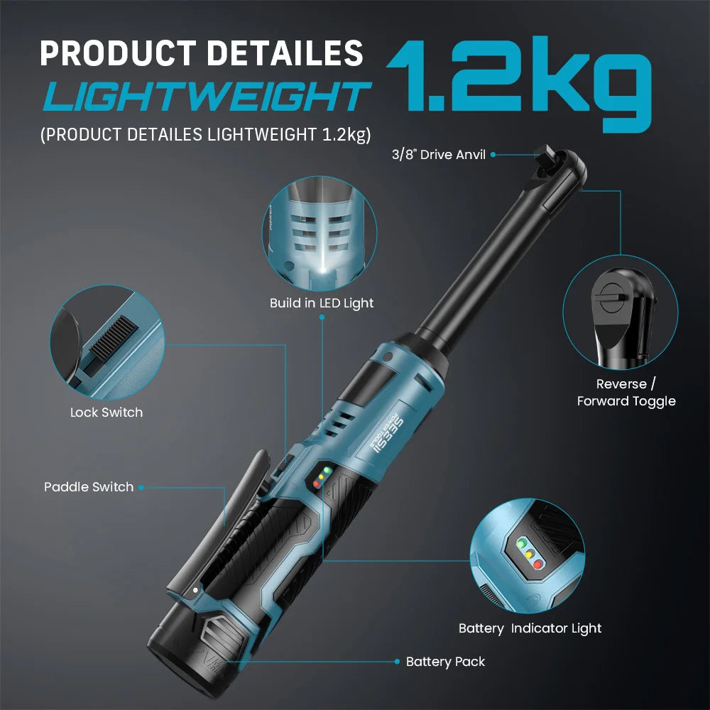 6" Langaton Sähköinen Ristipääavain 3/8" 12V 55Nm 2 Akulla