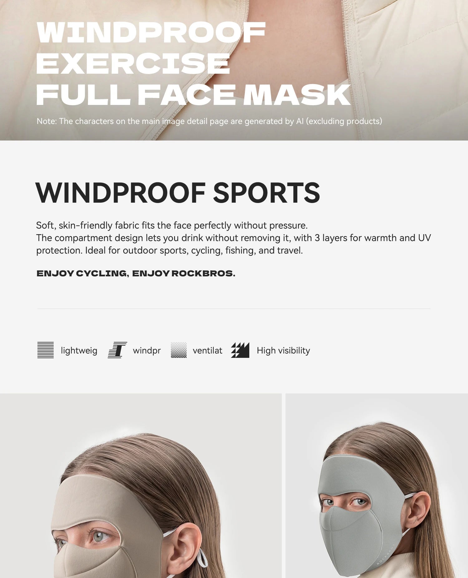 3-Layer Windproof Cycling Face Mask with UV Protection