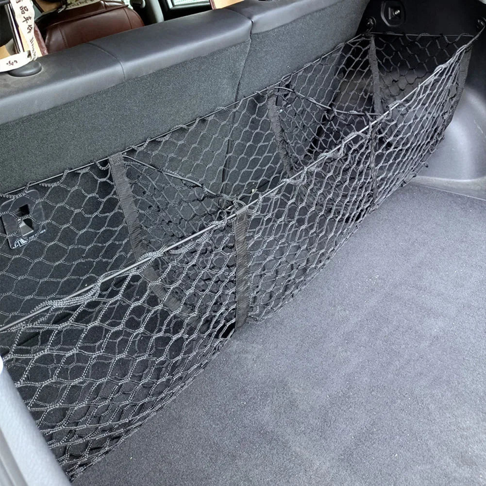 3 Pockets Cargo Net Stretchy Trunk Storage Organizer Net Heavy-Duty Luggage Holder with Mount Kit For SUV Pickup Truck Van