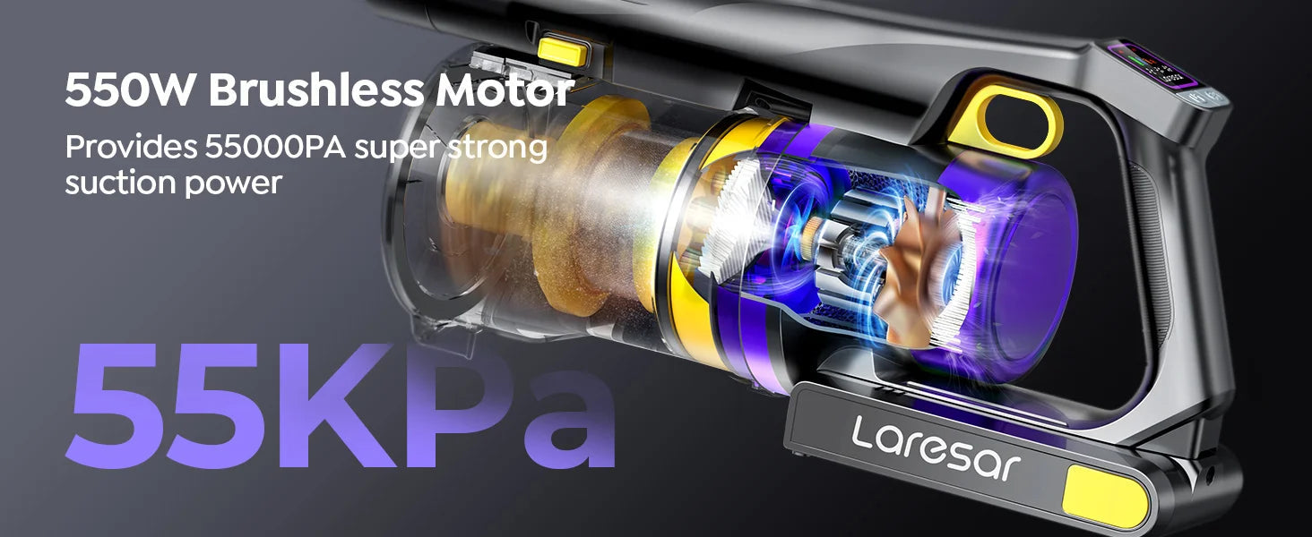 Laresar X11 550W 55000PA Suction Power Cordless Vacuum Cleaner Handheld Smart Home Dust Cup 60 Mins Runtime 3 Pcs Filte Set