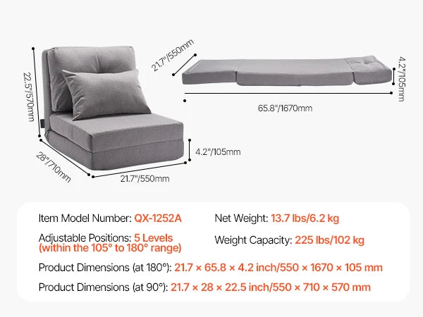 Chaise de sol réglable avec dossier, canapé en mousse pliable