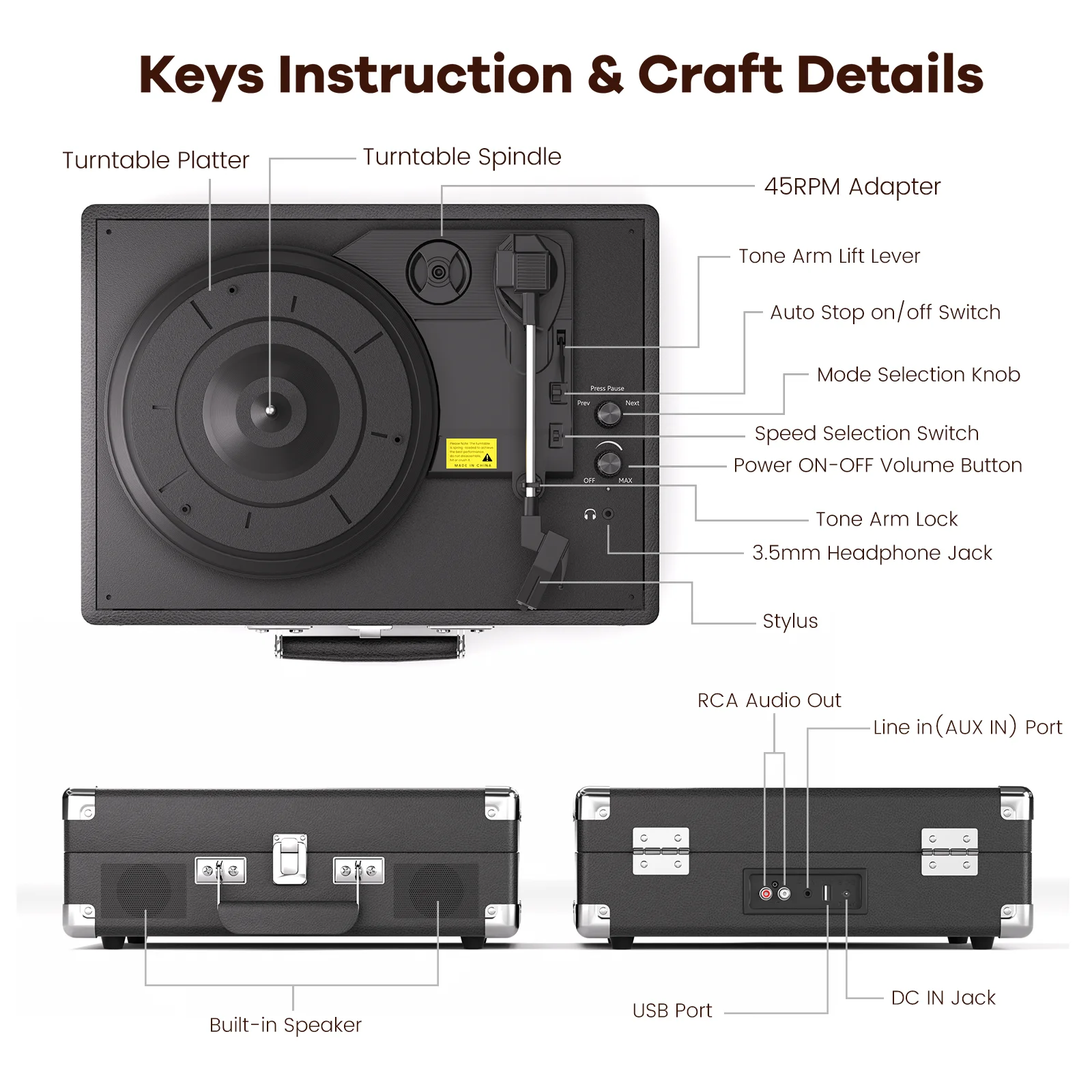 Βιντάζ Πικάπ Γραμμοφώνου με Ενσωματωμένα Στερεοφωνικά Ηχεία