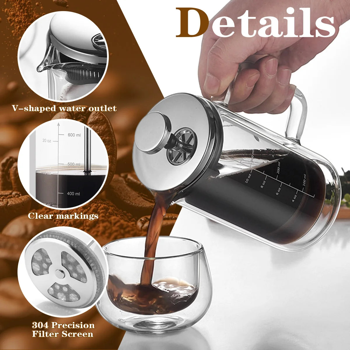 Double-Wall Glass French Press, 300 or 600 ml