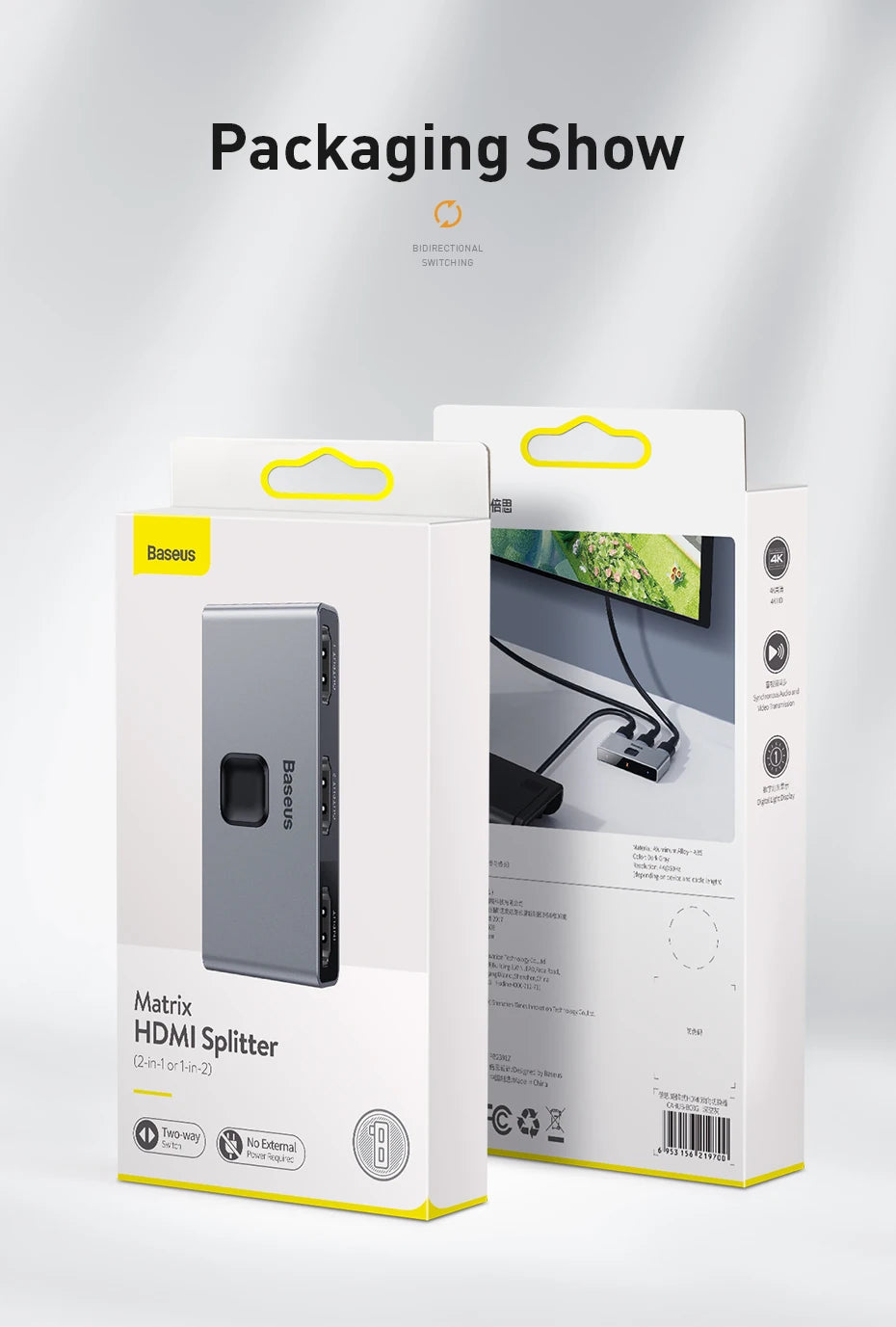 4K HDMI prepínač obojsmerný 2-v-1 rozdeľovač pre TV, PS4, PC