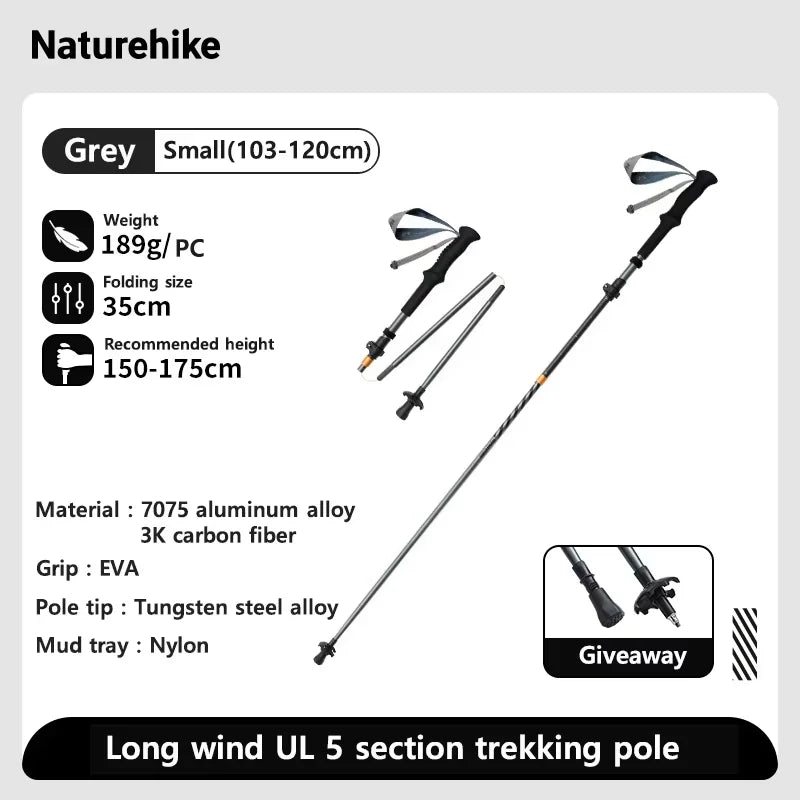 Carbon Fiber Trekking Poles Adjustable 103–135cm Ultralight Hiking Sticks