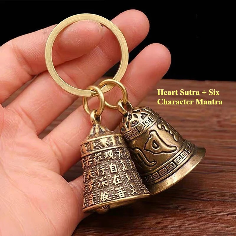 Six-character mantra bell keychain, creative keychain, ring, Heart Sutra copper bell pendant