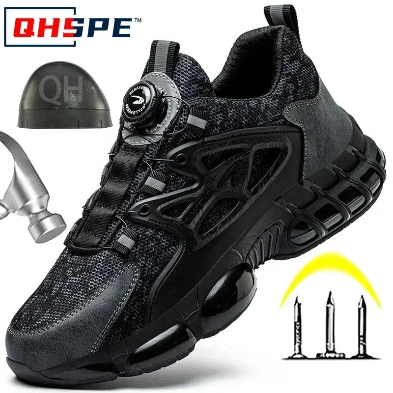 Rotating Button New Safety Shoes Men Anti-smash Anti-puncture Work Shoes Fashion Men Sport Shoes Security Protective Boots Men