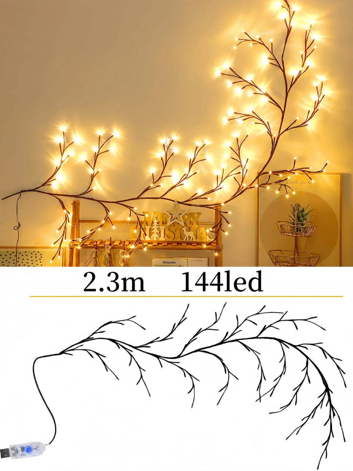 USB Lighted Willow Vine, 72/96/144 LEDs