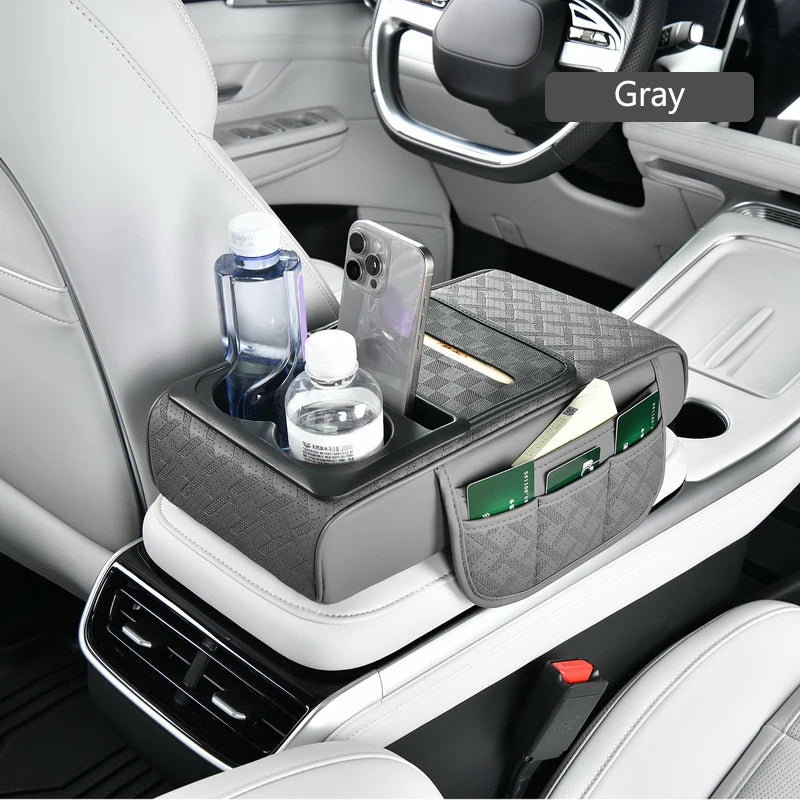 SEAMETAL 12 in 1 Car Arm Rest Cushion Multi-Pocket Center Console Cushion with Cup Holder/Tissue Holder Car Elbow Support Pad