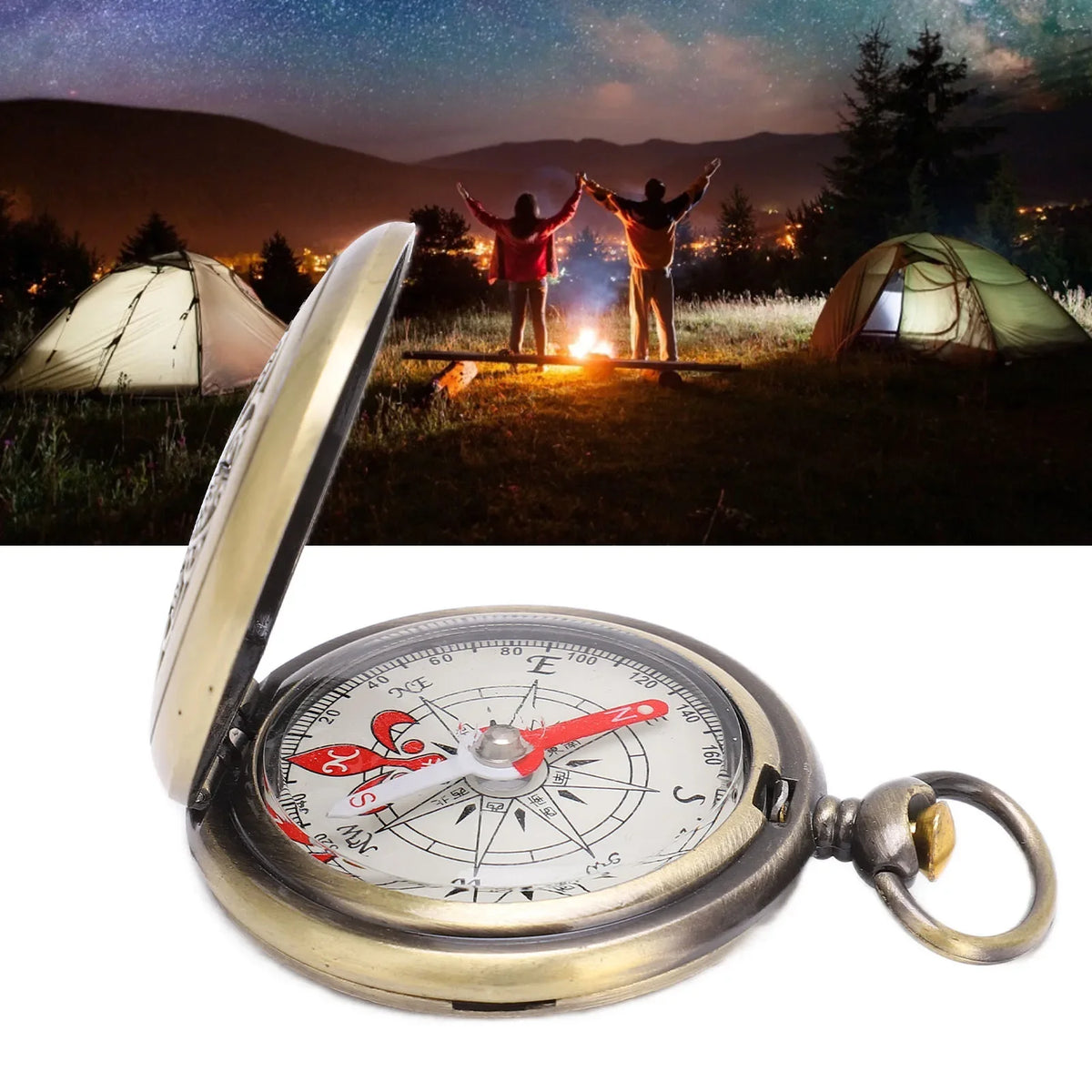 Vintage-Style Pocket Compass with Ornate Folding Lid