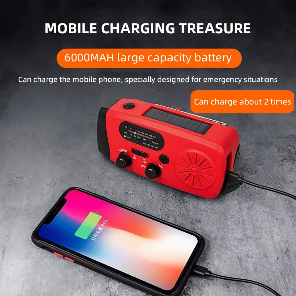 Portable Solar and Hand-Crank Radio with Light