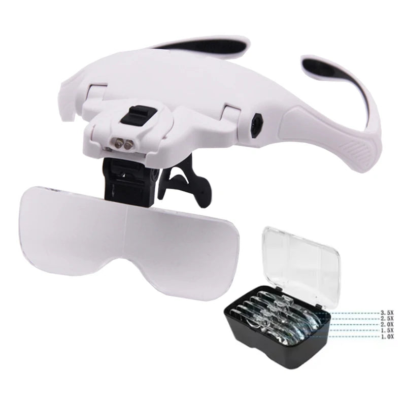 Lupa com faixa para cabeça LED com lentes intercambiáveis