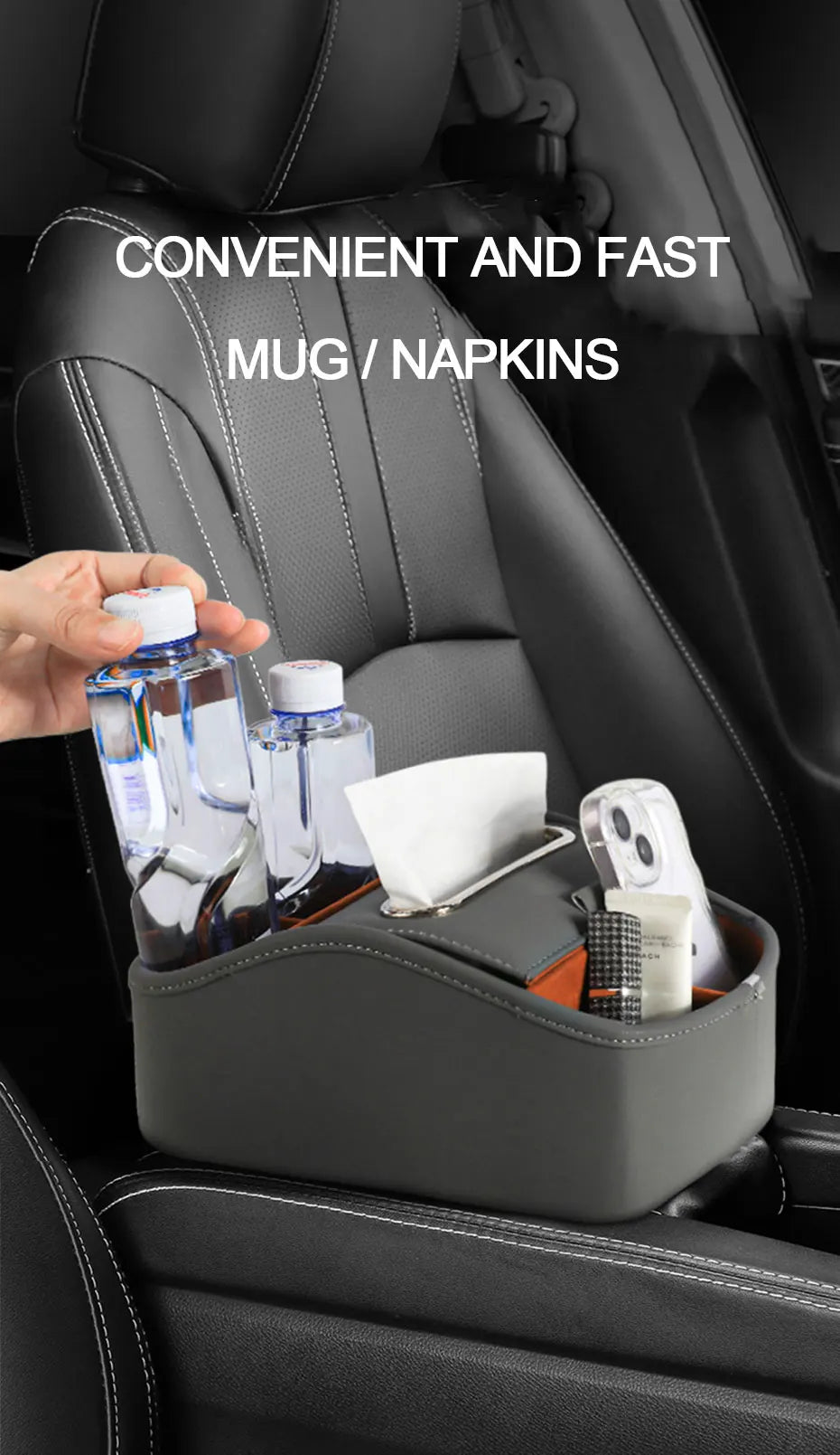 SEAMETAL 5 in 1 Storage Box Center Console Armrest Extension Organizer wtih Tissue Holder Cup Holder Universal Arm Rest Box