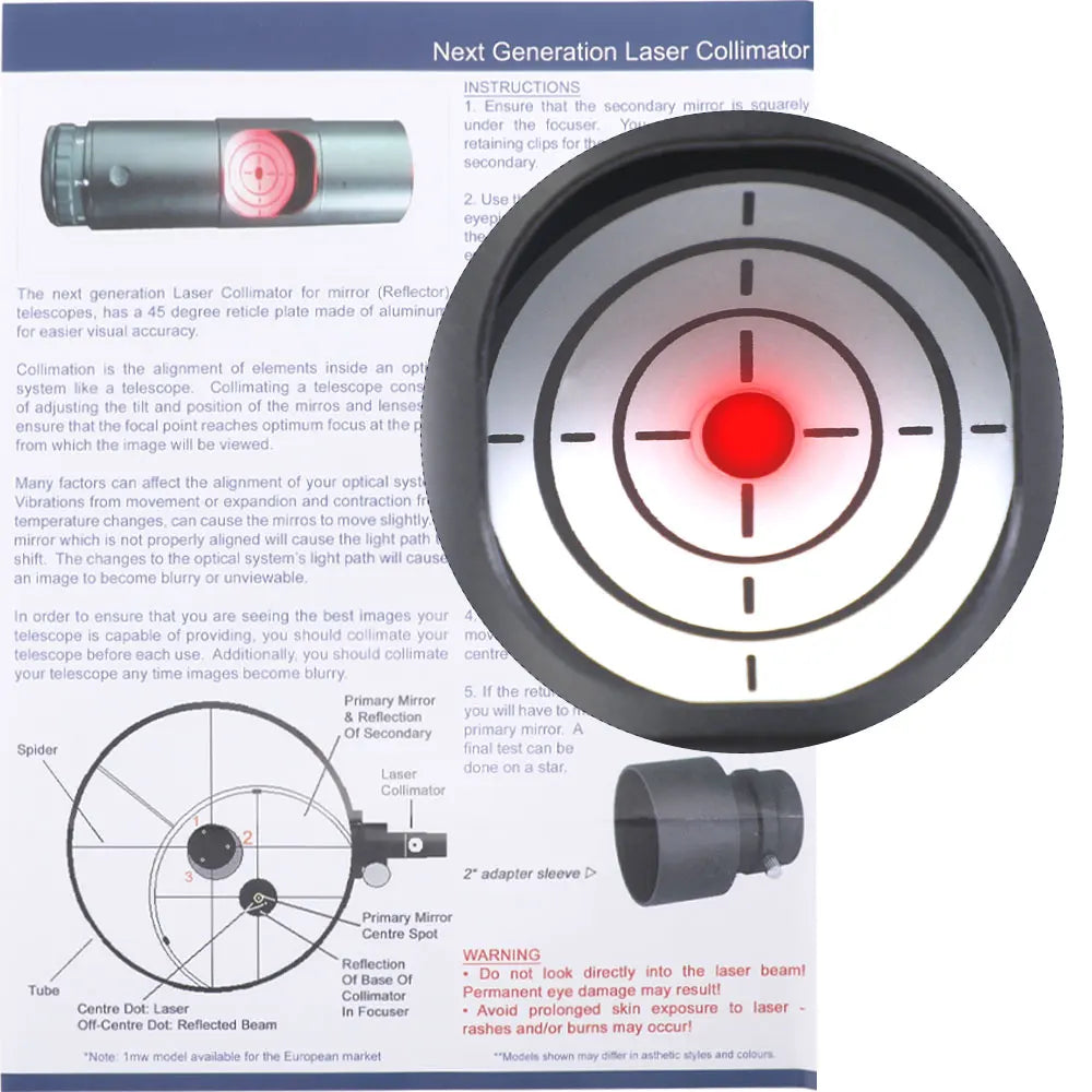 Oculaire de collimation laser pour télescopes newtoniens avec bague d'adaptation