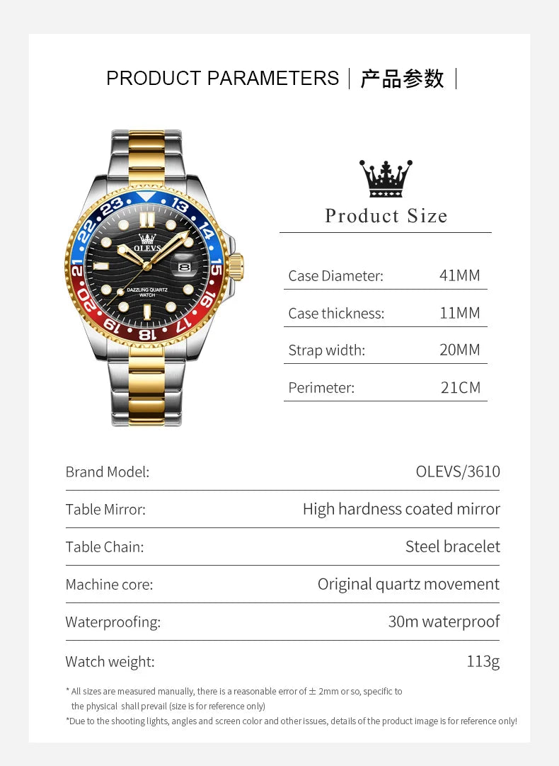 OLEVS New Quartz Watch for Men Stainlss Steel Strap Diving Series Colorful Bezel Fashion Luxury Brand Original Men's Wristwatch