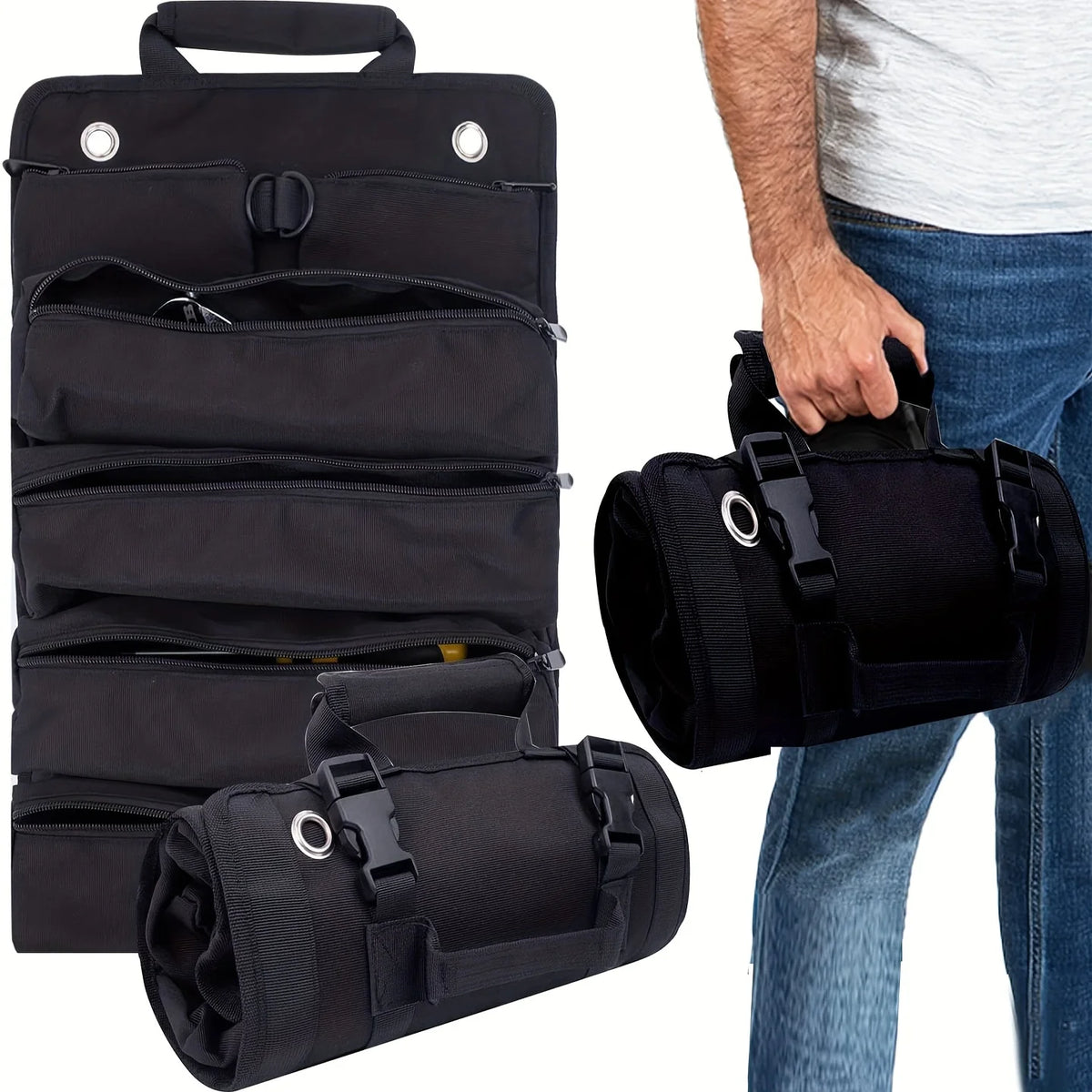 Roll-Up Tool Bag with Detachable Pouches