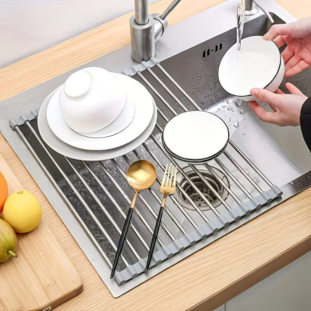 Roll-Up Stainless Steel Sink Drying Rack