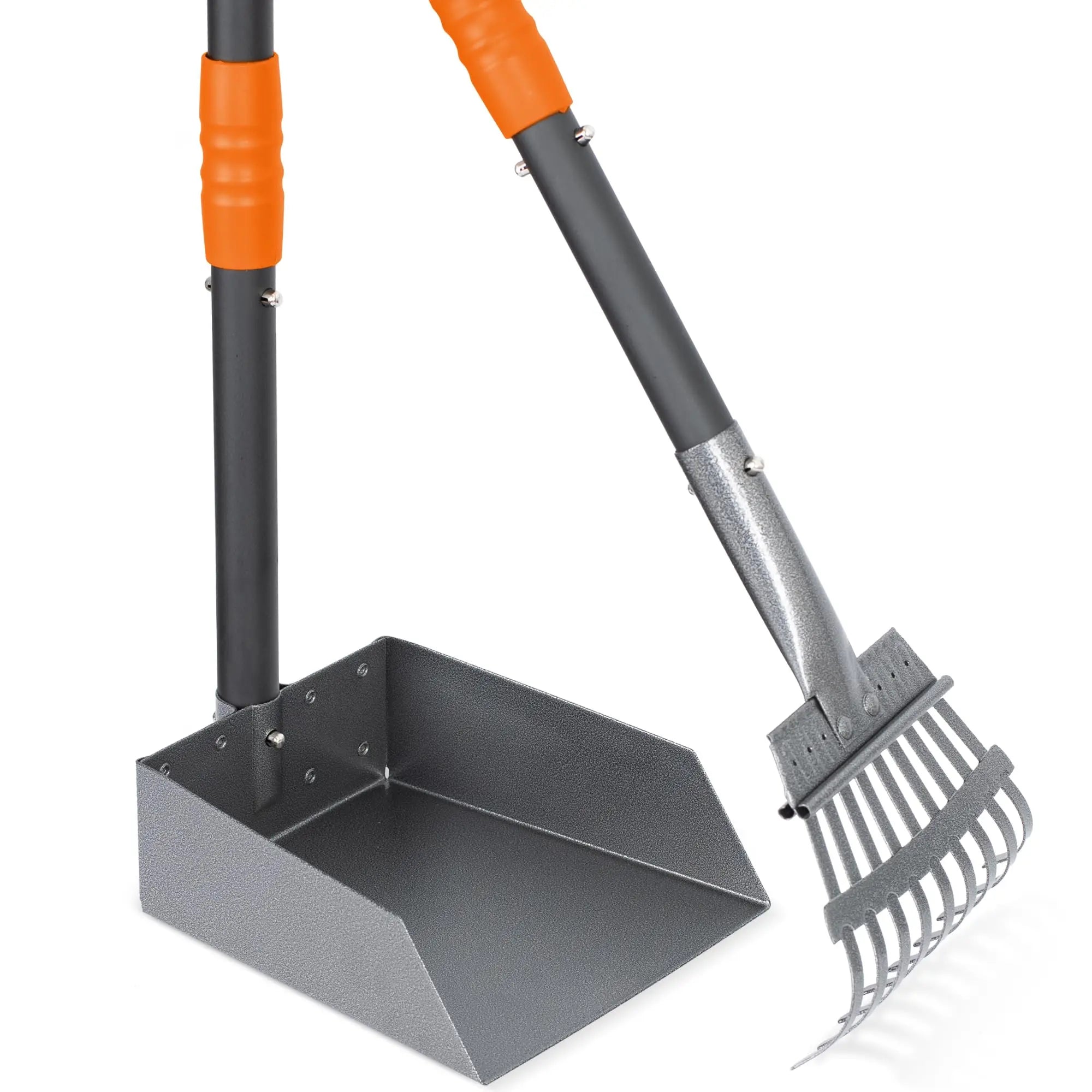 Dog Pooper Scooper Tray & Rake Set with Long Adjustable Handle